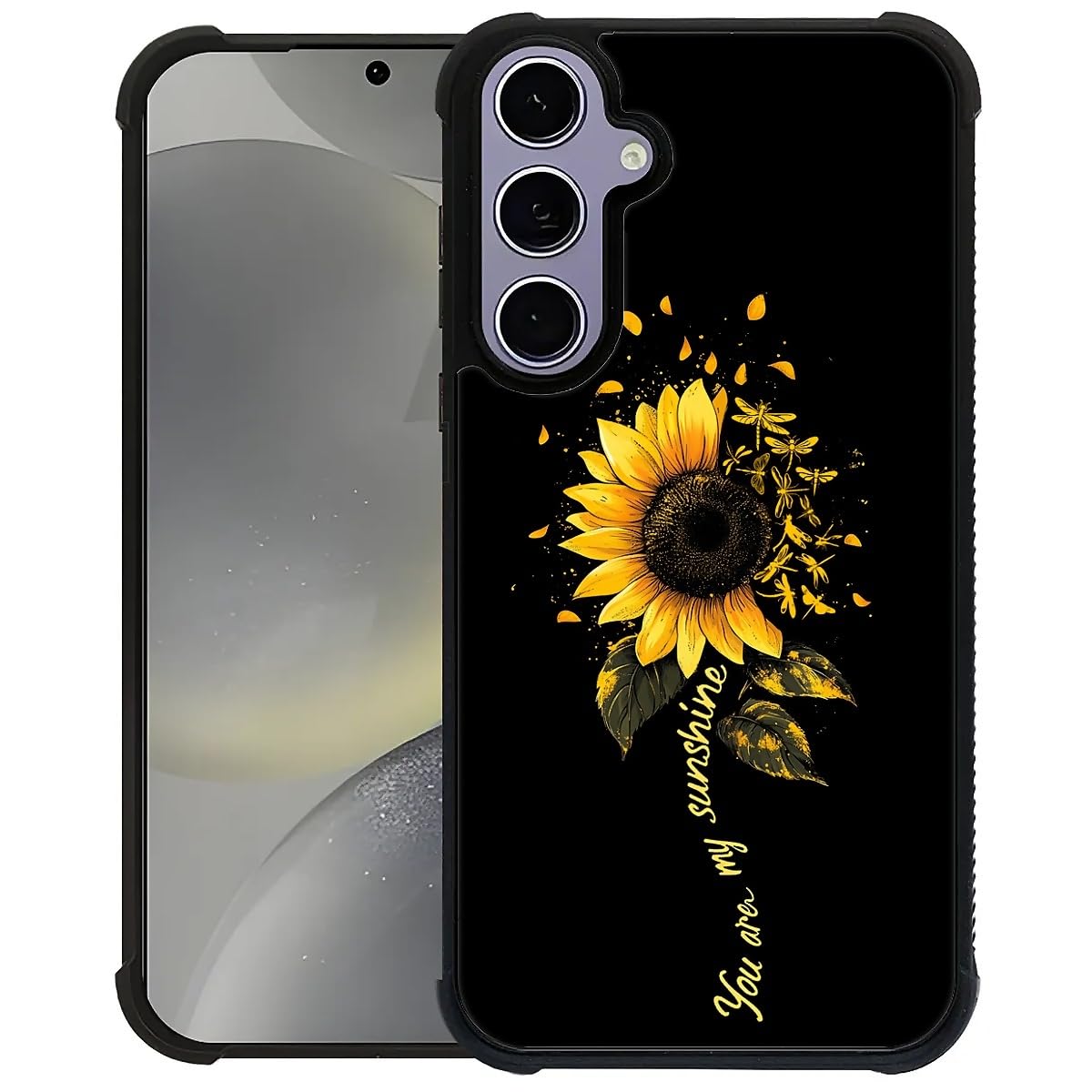 Goodsprout Compatible with Samsung Galaxy S24 S25 Case,Yellow Dragonfly Sunflower Amazing Pattern Design Shockproof Anti-Scratch Hard PC Back Case for