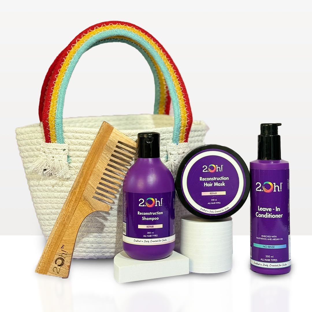 2.Oh! Italian Gifting Set: Hair Care Ritual | Reconstruction Shampoo, Reconstruction Mask , Leave in Conditioner | Gifts for Women | Gifts for Men | Valentine Day Gift Set | Anti Frizz Combo | Neem Comb-image-9