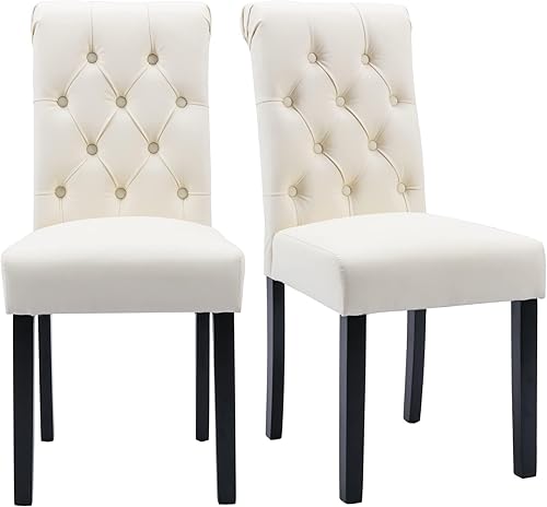 chairus Juego de 2 sillas de comedor modernas de mediados de siglo con botón copetudo, respaldo alto, silla de piel sintética sin brazos, cómodas