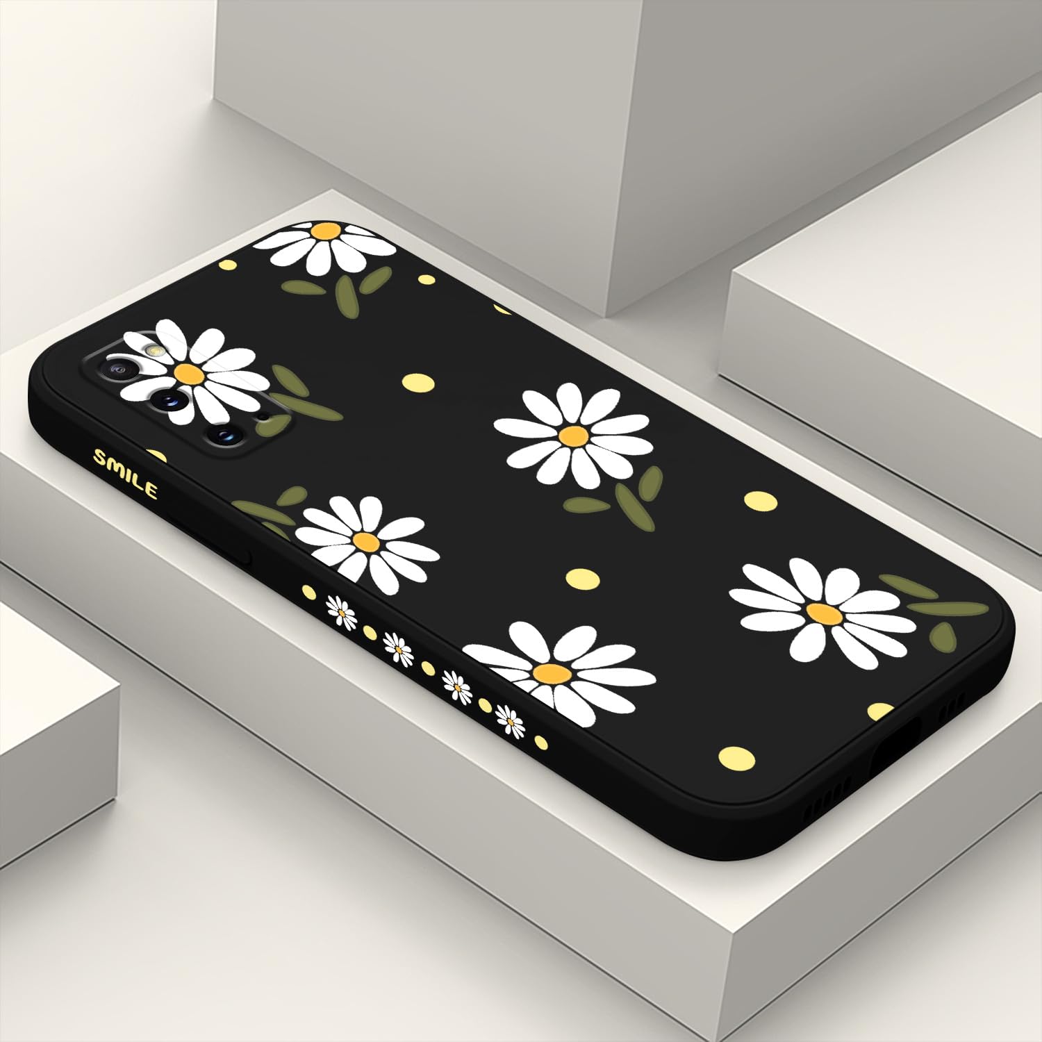LEECG for Samsung Galaxy S20 Case, Flower Pattern Soft Silicone Microfiber Lining Side Creative Design for Samsung S20 Phone Cover, Daisy Black
