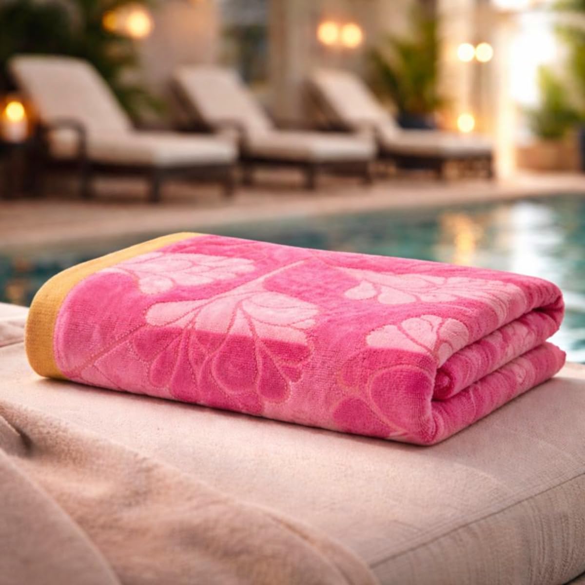 DIVINE OVERSEAS Premium 100% Cotton Velour Bath Towel β Super Soft & Highly Absorbent, Designer Pink Flower, Large Size 30 x 60 Inches 2