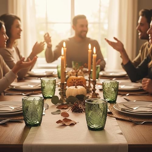 Miniatura 4 de Juego de vasos vintage para beber de 4 a 10 onzas con textura verde, lindo cristalería verde para el hogar y el bar, vasos de estilo retro en