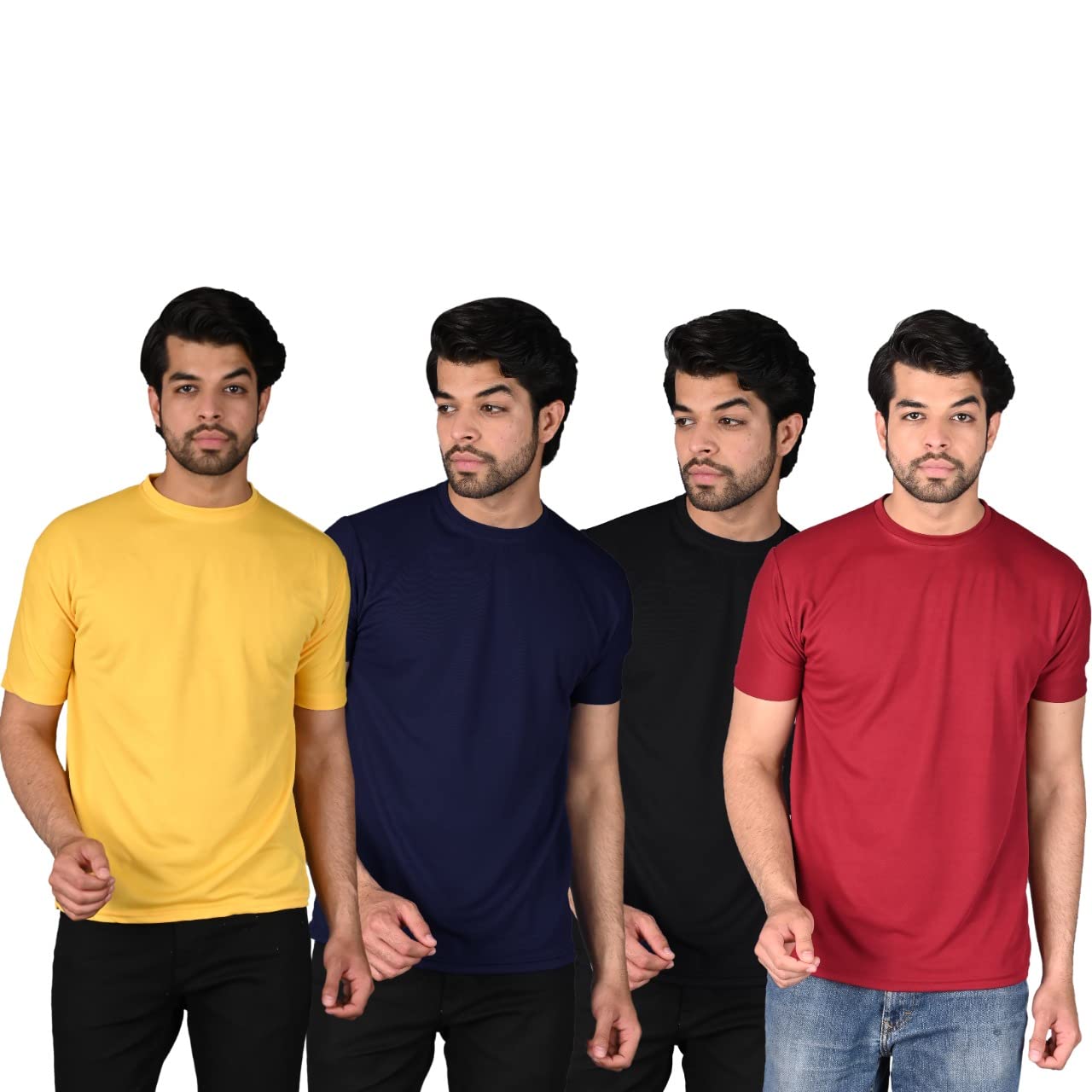 QUVYARTS Mens Round Neck Regular Fit T-Shirt Combo Pack of 4