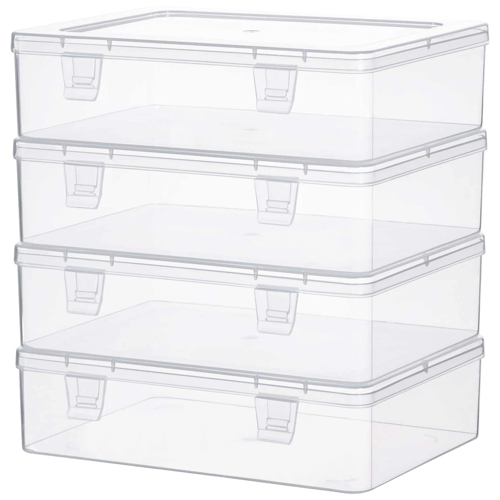 Katfort Small Storage Containers, 4 Packs Rectangular Plastic Storage Box with Lid 8.74''×6.73”×1.6'', Clear Containers for Storage, Beads, Crafts Accessories