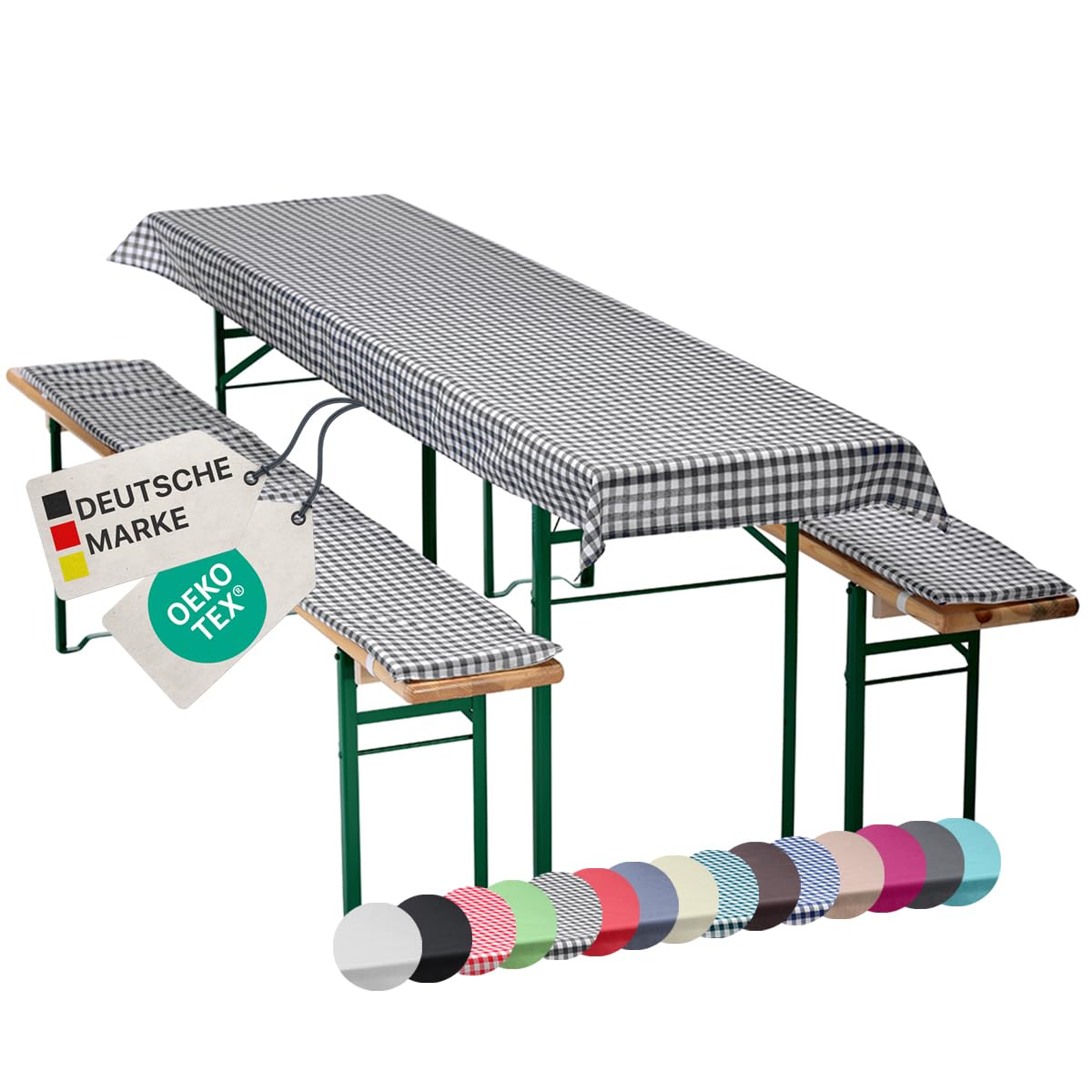 NYVI Bierbankauflagen Set (3-teilig) – Tischdecke und gepolsterte Bierbankauflagen