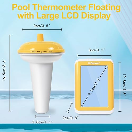 Miniatura 3 de Geevon Termómetro flotante de fácil lectura con pantalla grande, termómetro digital impermeable mejorado para piscina, estanques pequeños,
