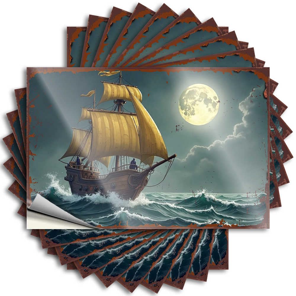 Full Moon Sail: A Pirate Ship's Night Voyage Girly Tattoos | Necessities Waterproof Vinyl Case Fall Removable Decal Peel Stick(12X18CM)