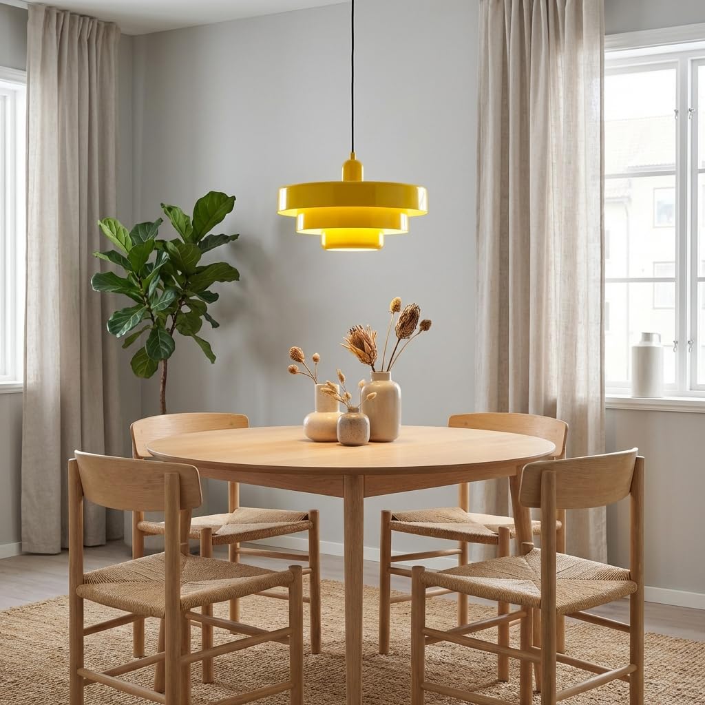 BARCELONA LED Pendelleuchte MACARRON Gelb 3-stufig, Metall Eisen, Bauhaus Minimalistisch, Indirekte Blendfreie Beleuchtung, Klassisch Vintage Modern & Zeitloser Luxus E27