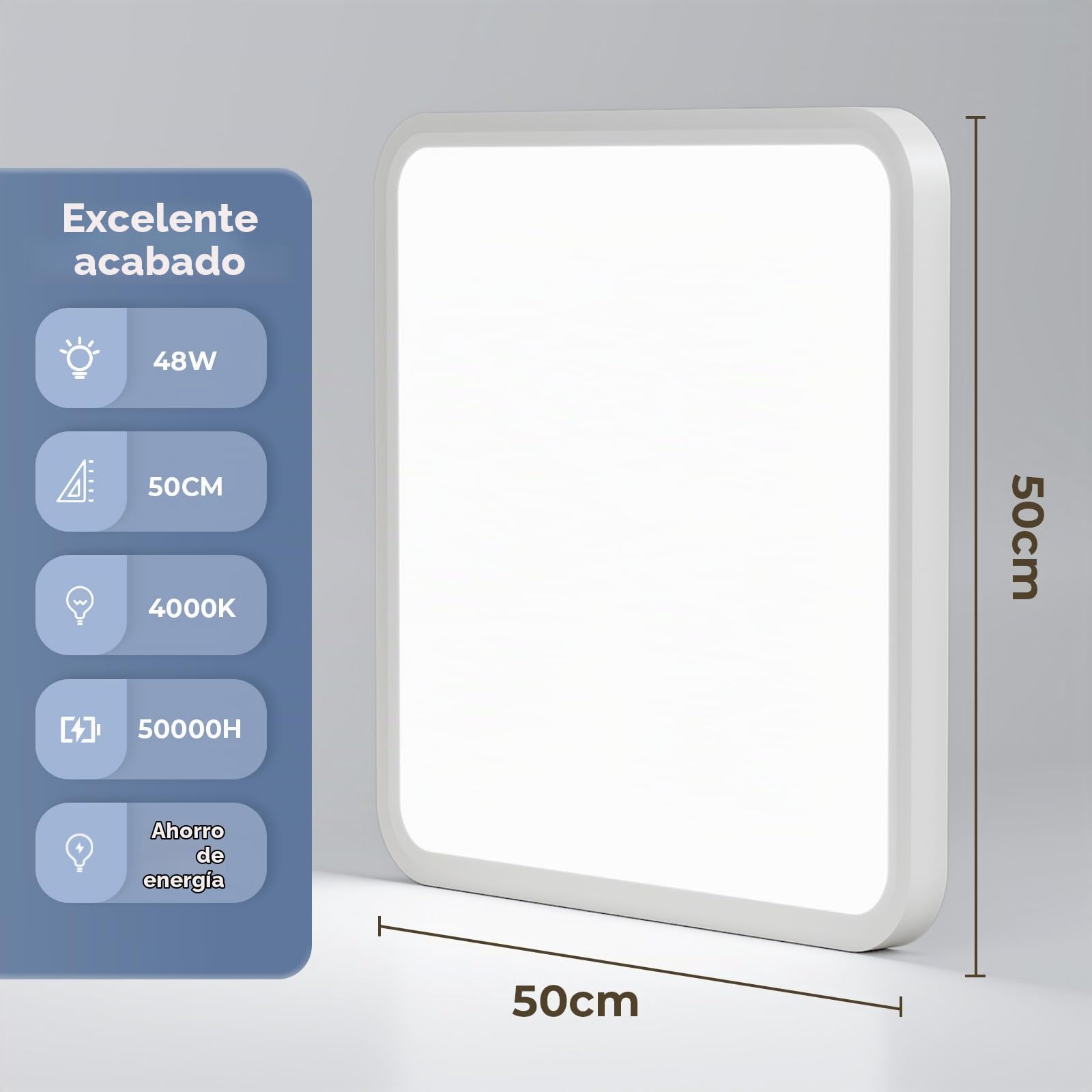 OTREN Lampara Techo LED 50CM, Plafon LED Techo 6500K, 48W Downlight Superficie Panel para Dormitorio Cocina Pasillo Baño Sala Oficina