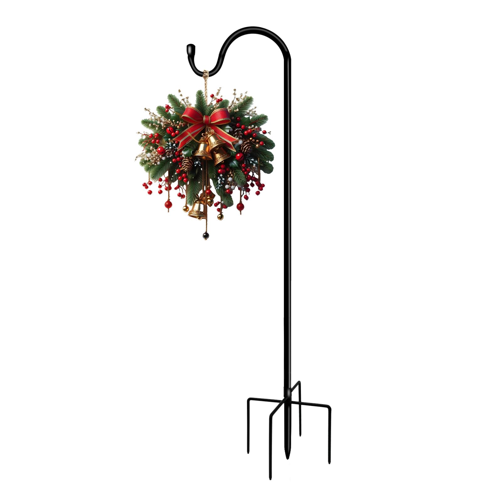 Shepherds Hooks for Outdoor 48 Inch Garden Bird Feeder Pole with 5 Prongs Base Adjustable for Hanging Flower Basket Plant Pot Solar Lantern Light Wind Chime Hanger for Wedding Decor 1 Pack