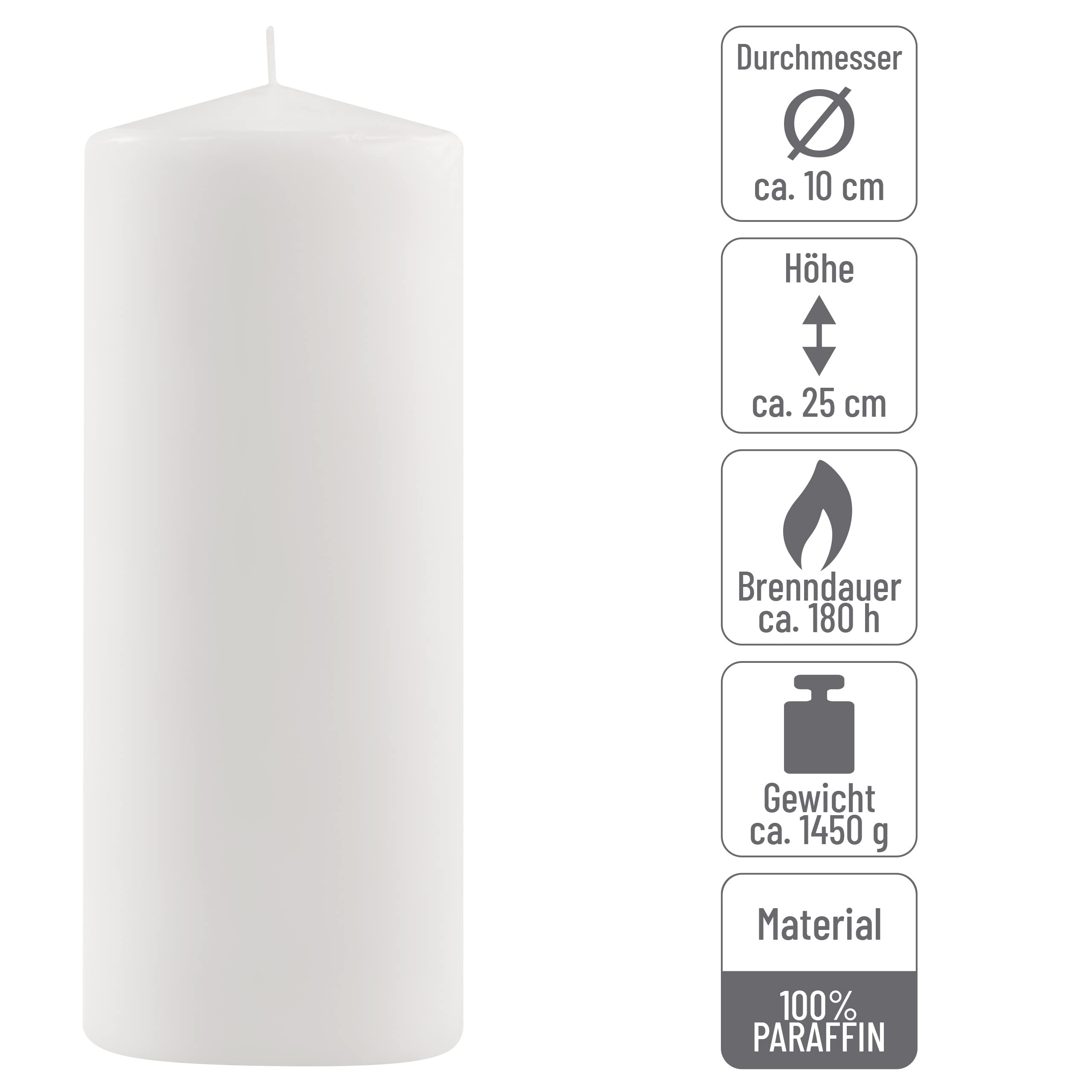 Stumpenkerze weiß Höhe 25 cm Ø 10 cm lange Brenndauer Rund-Kerze Säulenkerzen Kerzen-Deko Tafelkerzen Weihnachts-Kerzen Hochzeit Xmas (2)