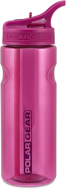 Polar Gear Aqua Grip Bottle  BPA-Free Reusable Sports Water Bottle & Foldable Straw  Drink at the Gym, in the Car & Outdoors  Clear Tritan Plastic & Dishwasher Safe  Berry, 650ml