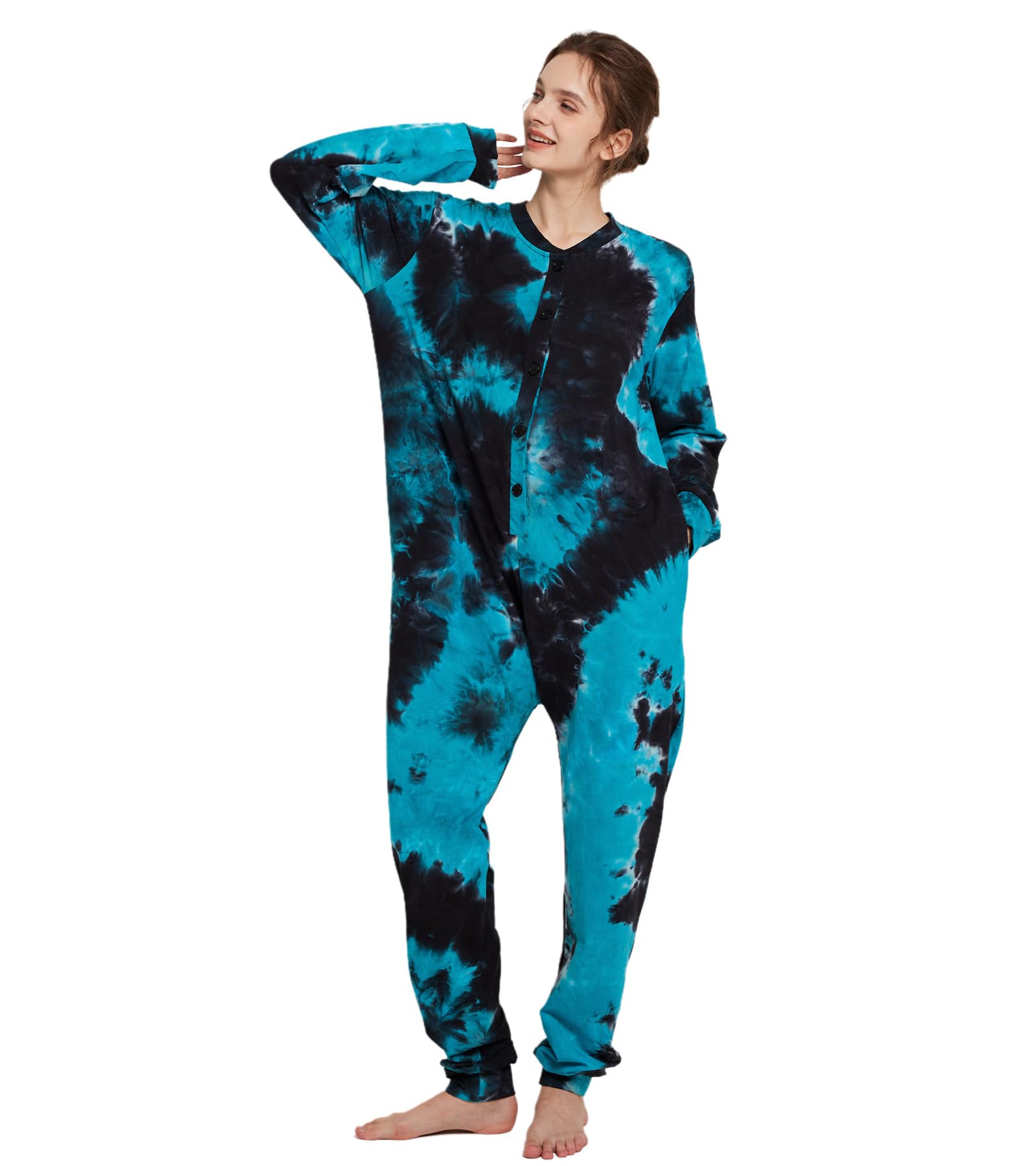 kgromfy Comfy Onesie Pajamas for Women Tie Dye Sleepwear One Piece with Drop Seat Butt Flap Homewear Jumpsuit-picture-15