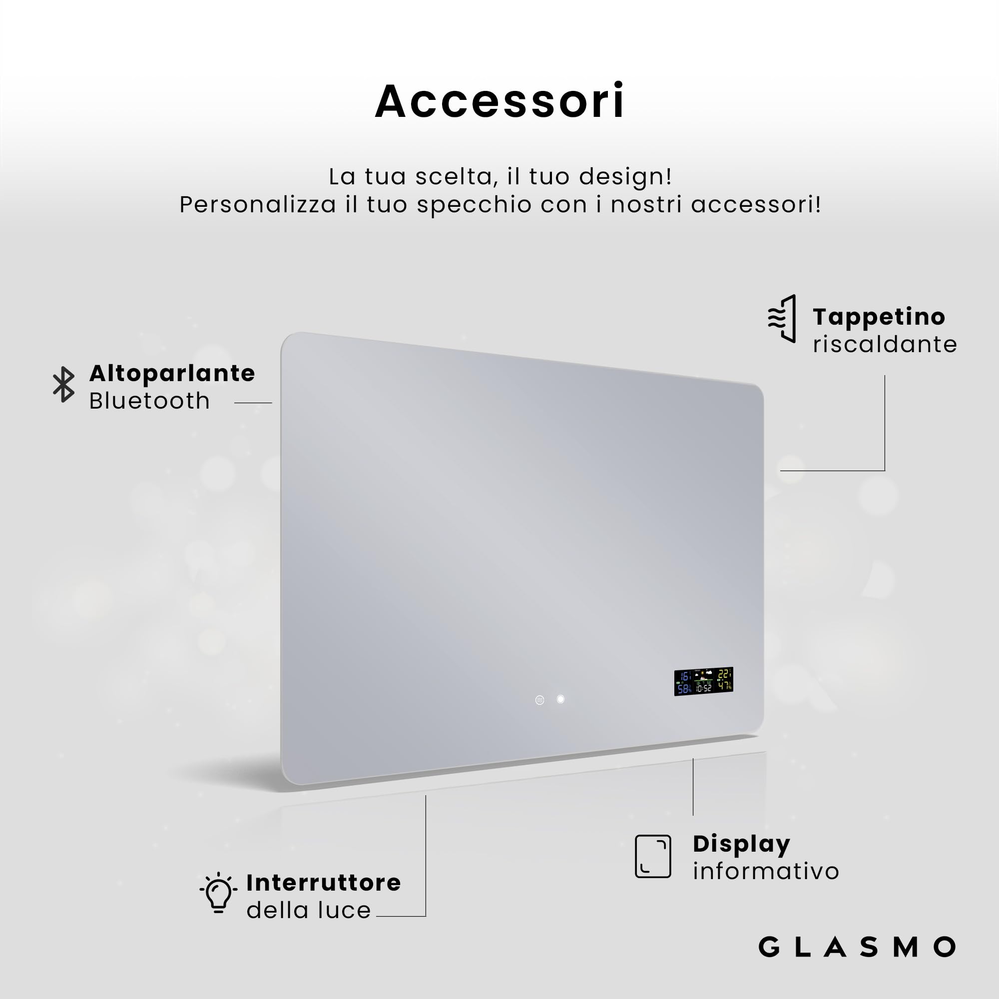 FORAM Specchio da Bagno LED 120x90cm Faye - su Misura - Specchio Bagno con Luce LED - Specchio da Parete Personalizzabile, con Opzione di Selezione