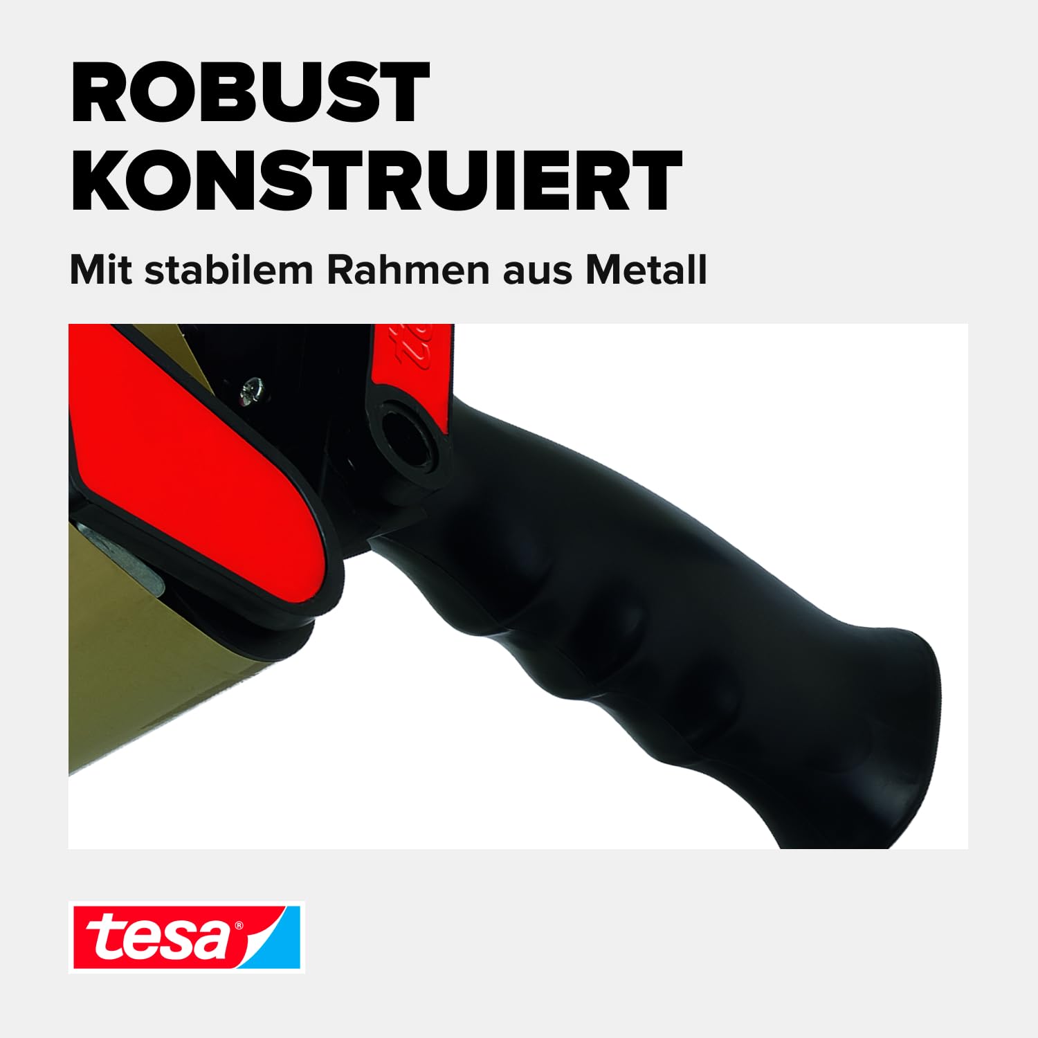 tesa Handabroller CLASSIC - Universeller Abroller für Klebebänder - mit robuster Metallhalterung - für Paketbänder mit bis zu 50 mm Breite