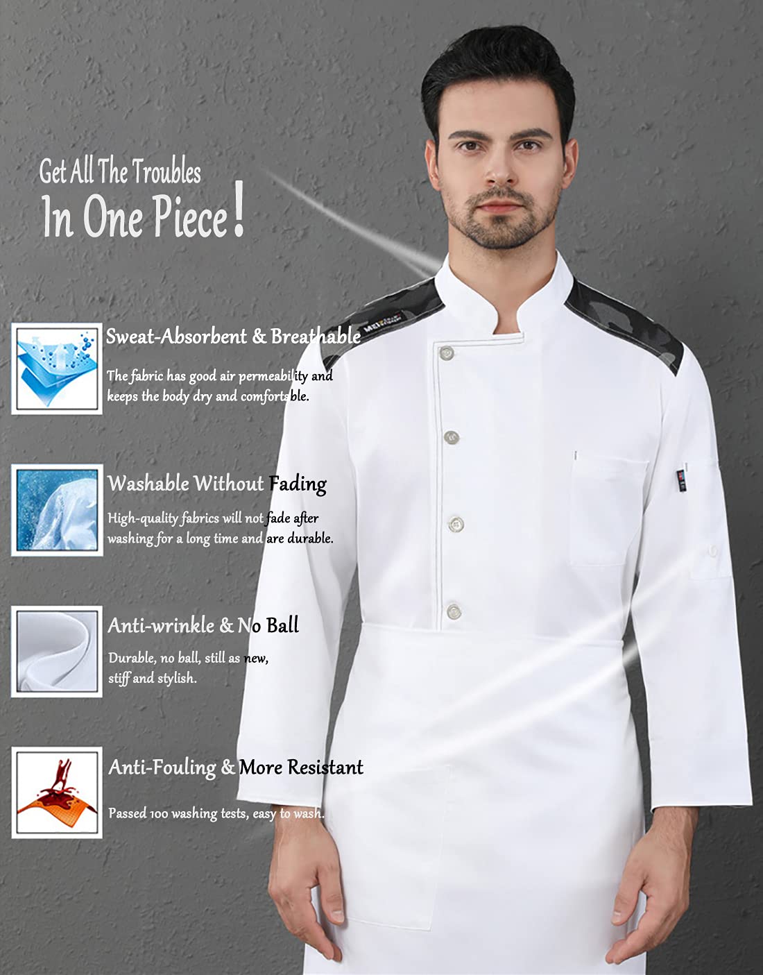 Giacca da Cuoco da Donna Uomo Cappotto Giacca da Cuoco a Maniche Lunghe Uniforme da Cuoco Traspirante Top Giacca da Cuoco Unisex Leggera Abbigliamento per Hotel Ristorante Panetteria Fornello,Bianca