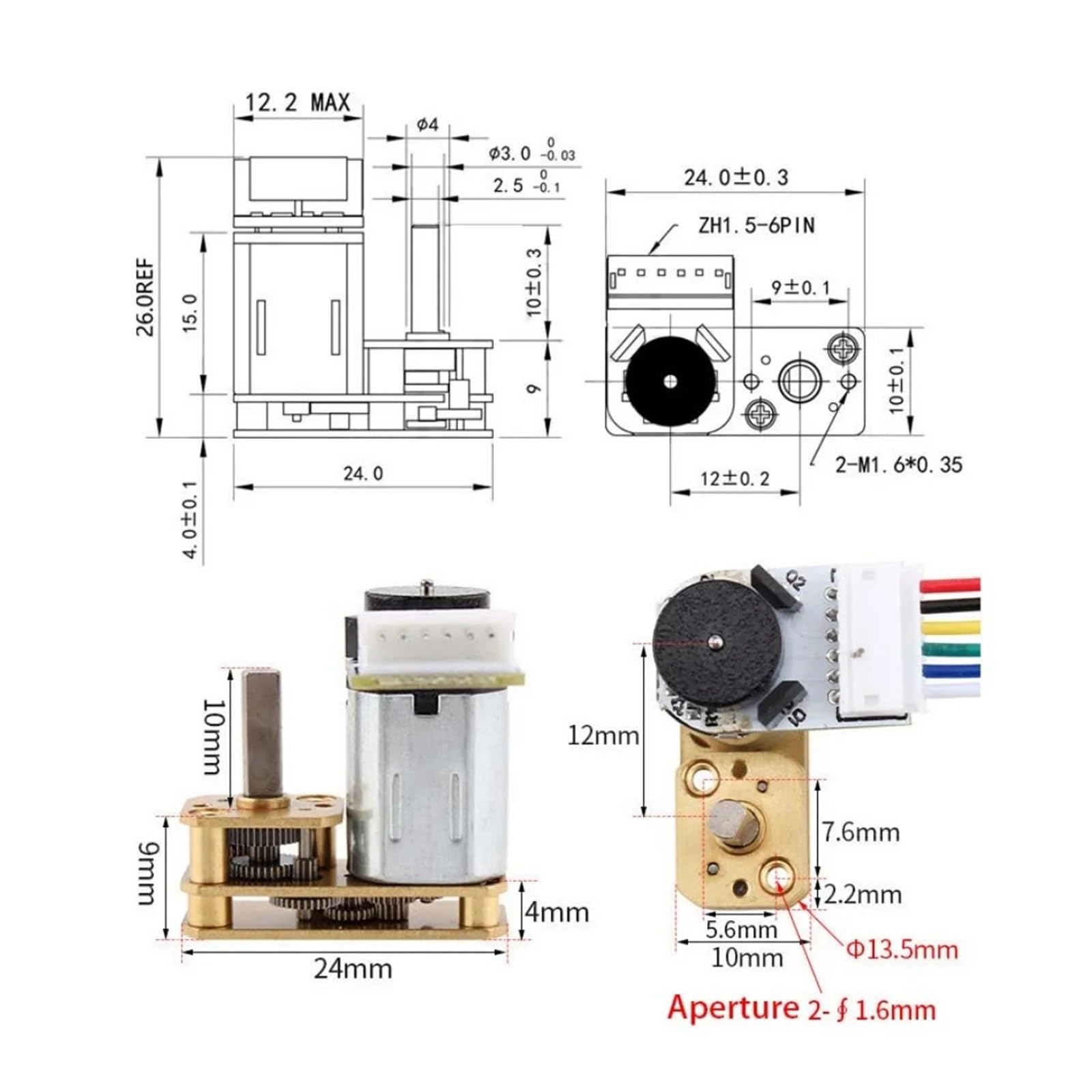 Motor reductor Reversible de Metal en miniatura eléctrico DC 3V 6V 12V(1 to 200,6V A12 Type)