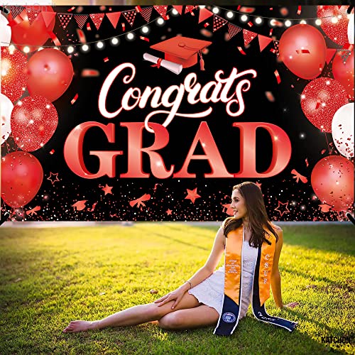 Image of KatchOn, XtraLarge Congrats Grad Banner - 72x44 Inch, Congratulations Banner | Grad Class of 2026 for Red and Black Graduation Decorations 2026 Grad Party Decorations Graduation Backdrop