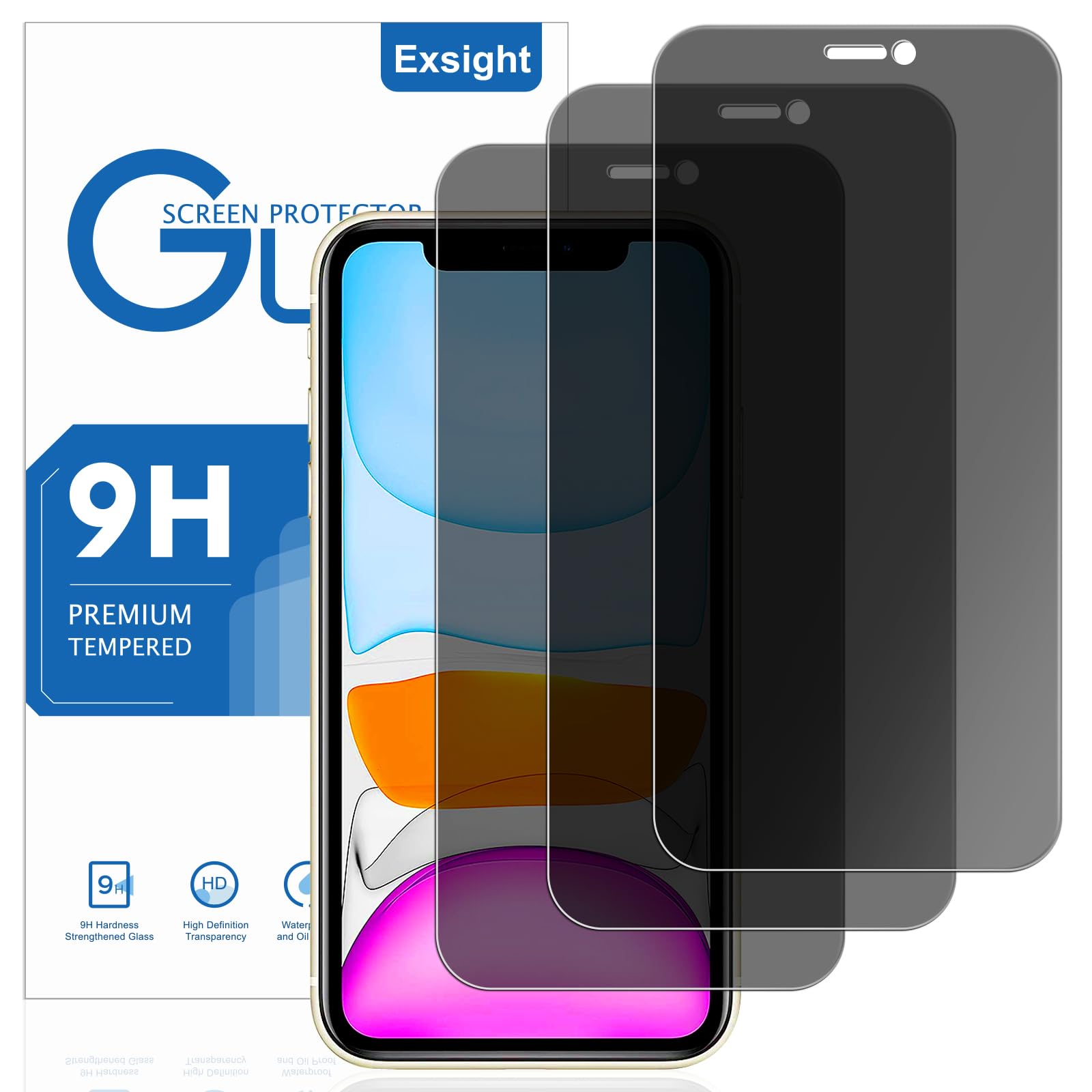 Paquete de 3 protectores de pantalla de privacidad para iPhone 11/XR de 6.1 pulgadas, película de vidrio templado antiespía de dureza 9H+, compatible con desbloqueo de huellas dactilares