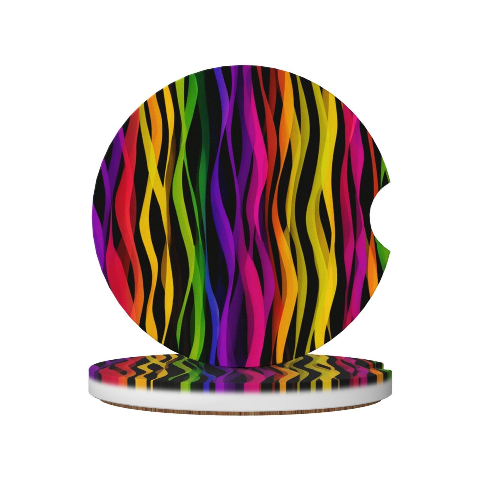 Wavy Rainbow Stripes Red Blue Pink Ceramic Coasters,2pcs