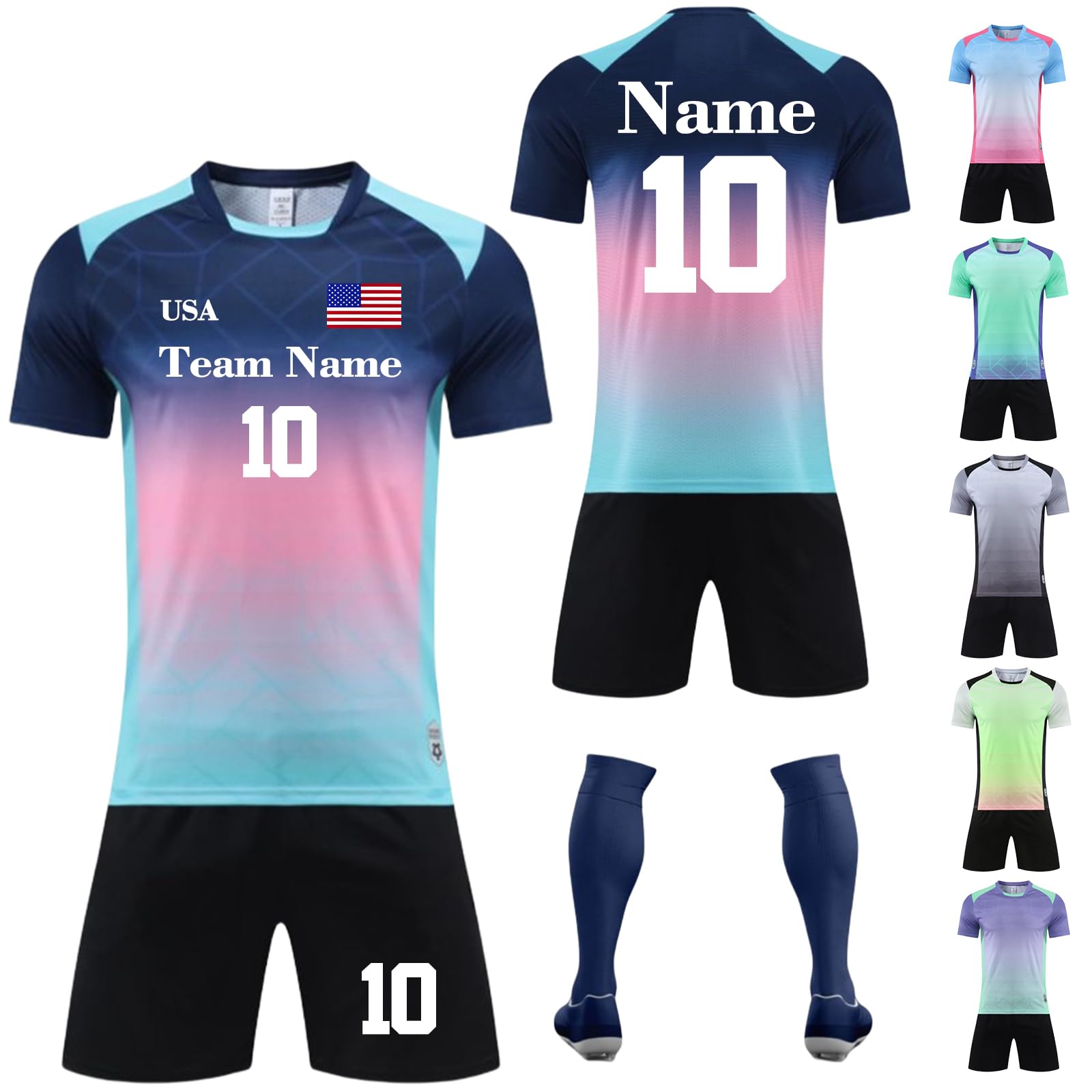 TOMIYO Custom Soccer Jersey with Name Team Number and Logo for Men Boys Players,Personalized Soccer Jersey Shirt and Short Navyblue