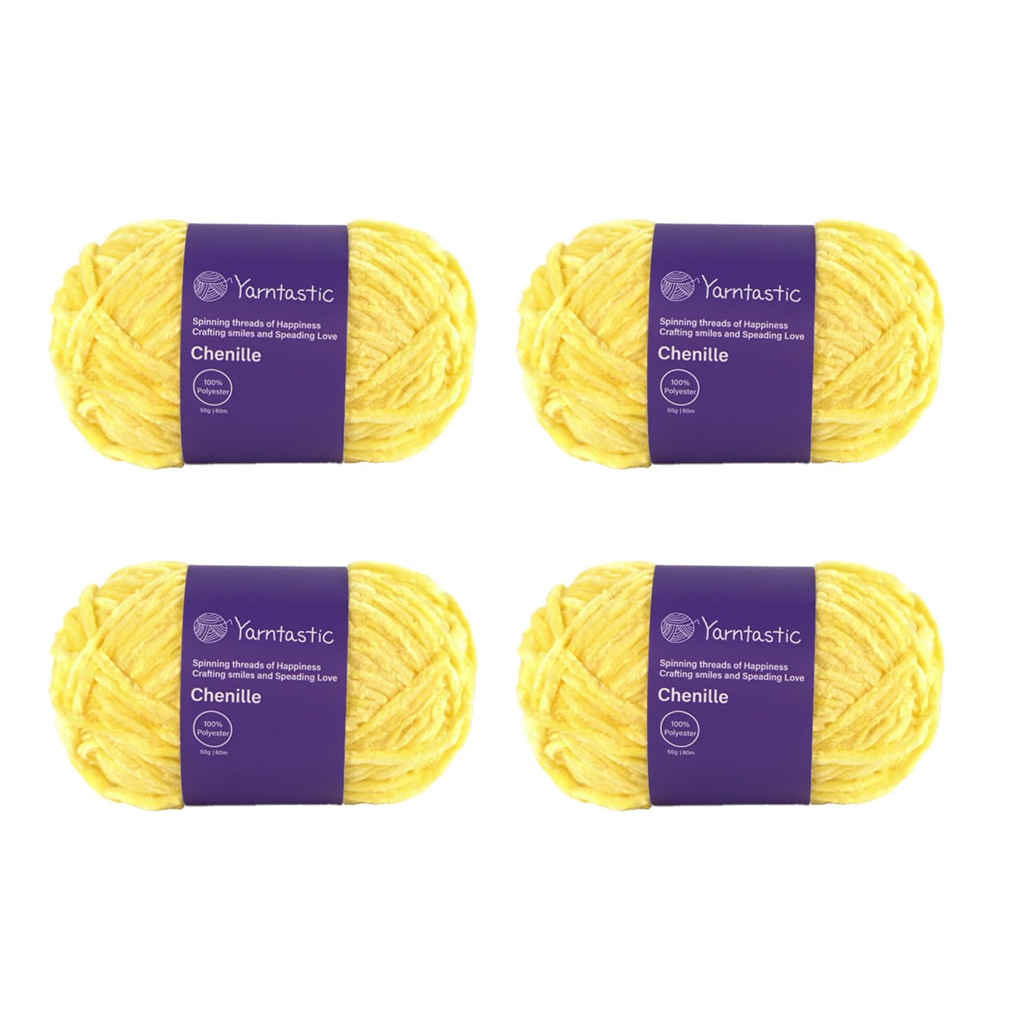 Yarntastic Chenille Velvet Knitting Yarn or Crochet Yarn, 50g/80m, Aran Weight (8 Wraps per inch), 24 Colours and Multi-Colours Packs are Available (4, Buttercream #5)