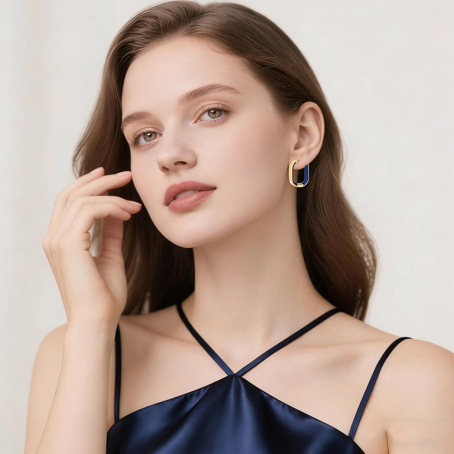 18k Real Gold-Plated U Shaped Enamel Earrings for Women Huggie Hoop Earring Jewelry Valentine's Day Birthday Gift for Wife Girlfriend Mother - Image 3