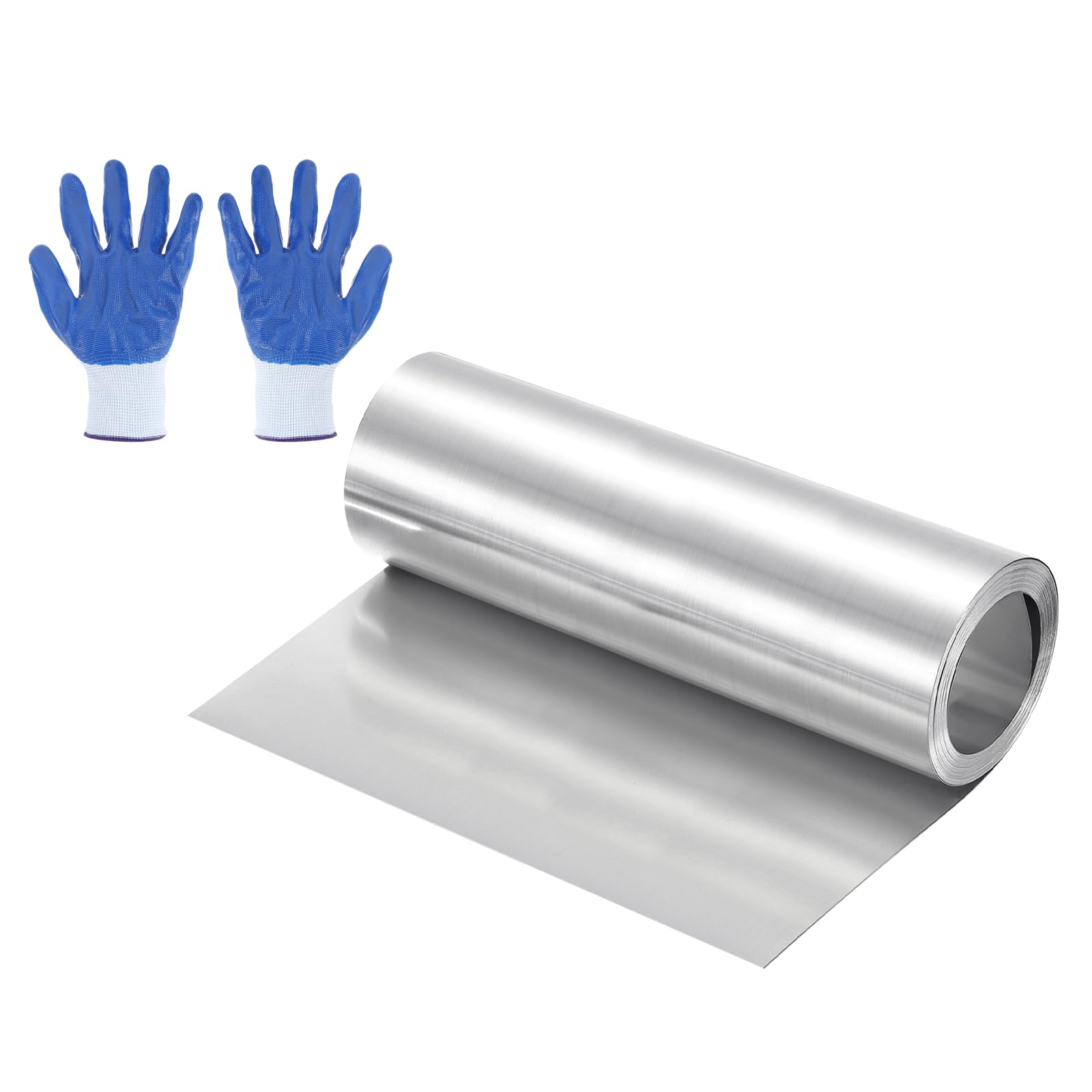 sourcing map 40" x 6" Aluminum Flashing Roll, 1060 Aluminum Roof Panels 0.8mm Thickness Metal Roofing Strip with Nitrile Gloves for DIY Roofing Repair, Craft Metal Sheet, Silver