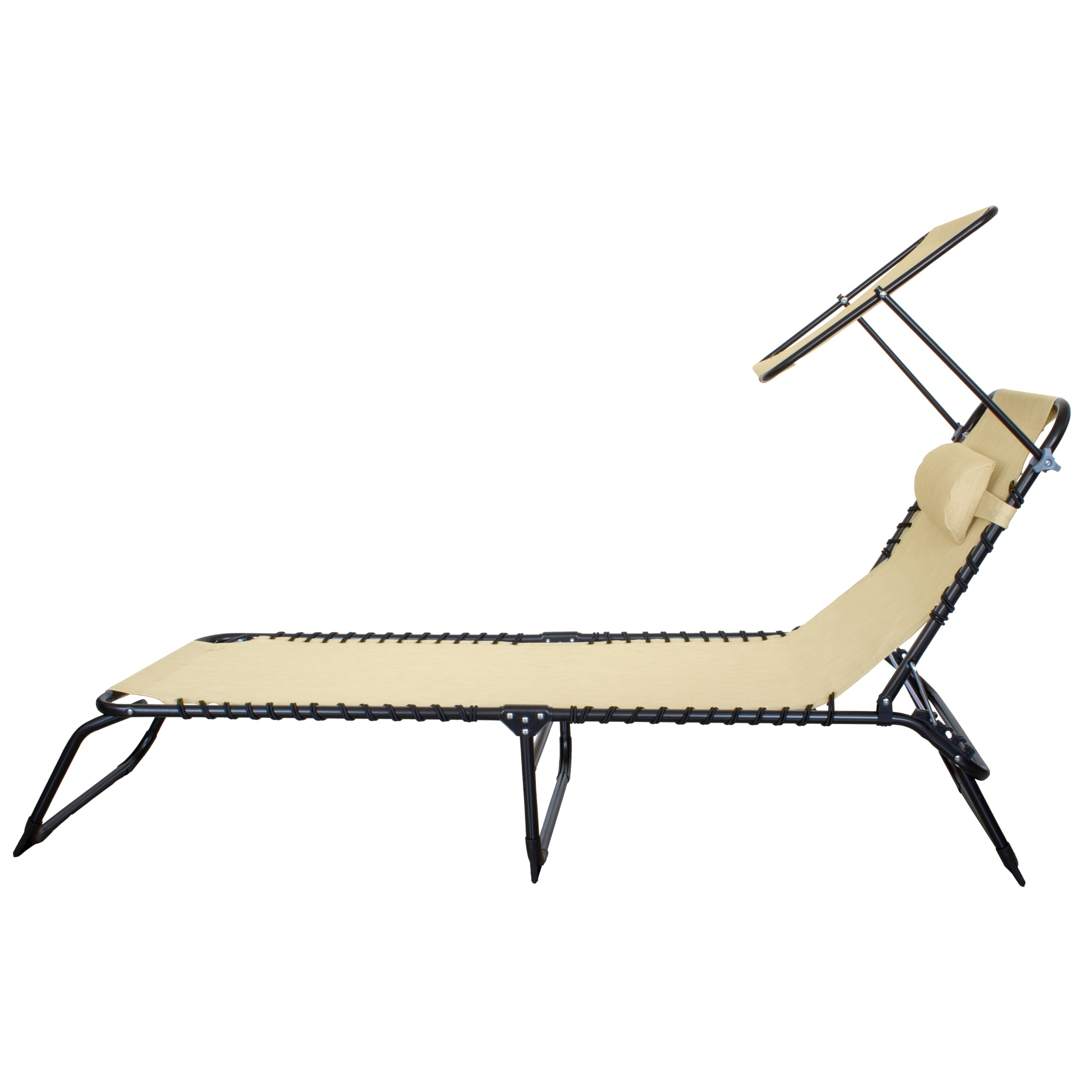 Lettino Prendisole Pieghevole con Tetto Parasole e Cuscino – Struttura in Acciaio, Telo Textilene, 190x58 cm – Per Giardino, Terrazzo, Piscina o Spiaggia – Blu/Grigio/Ecrù