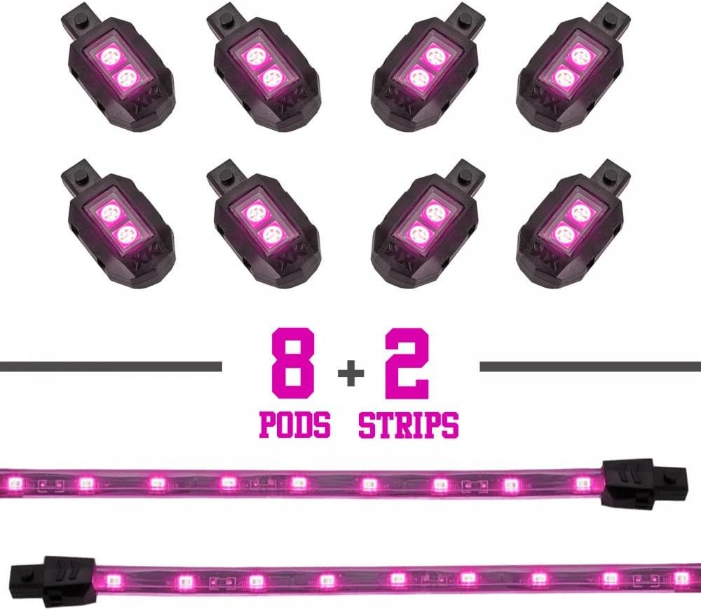 Amazon Com Xkglow Pink 8 Pod 2 Strip Led Universal Motorcycle Accent Neon Underglow Light Kit Automotive