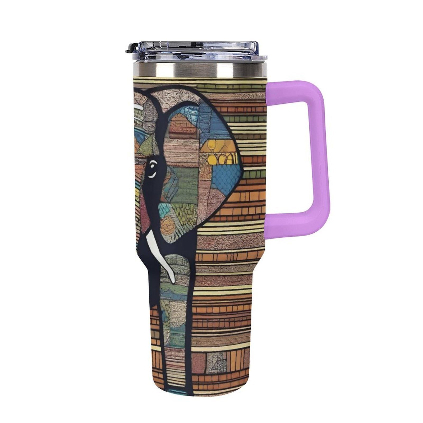 Autobecher aus 304 Edelstahl, 1,2 l, afrikanischer Elefant, Becher mit Strohhalm und auslaufsicherem Deckel, großes Fassungsvermögen, vakuumisolierter Reisebecher für Auto-Becherhalter