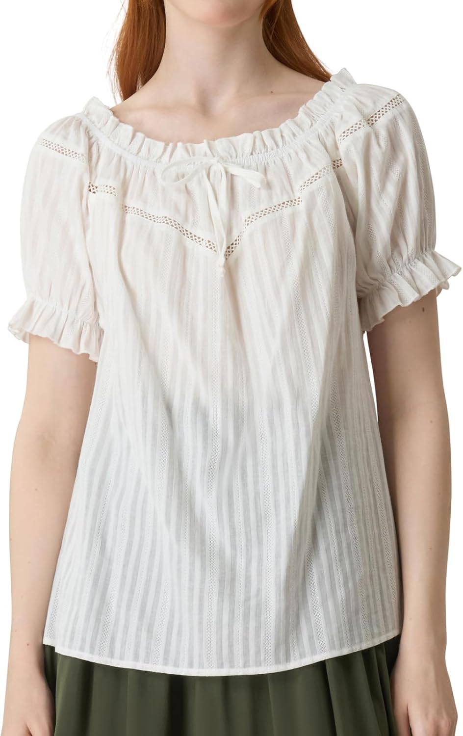 YESSA Women's Renaissance Shirt Off Shoulder Peasant Blouses for Women Puff Sleeve Loose Fit Summer Tops Boho