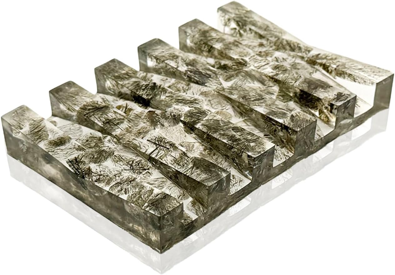 Soap Dish Rectangular Draining Holder with Natural Green Inclusions Handcrafted Bathroom Tray Modern Decor Accessory 4.33 x 2.99 x 0.59 Inches (Hair Crystal Double Drain Soap Rack)