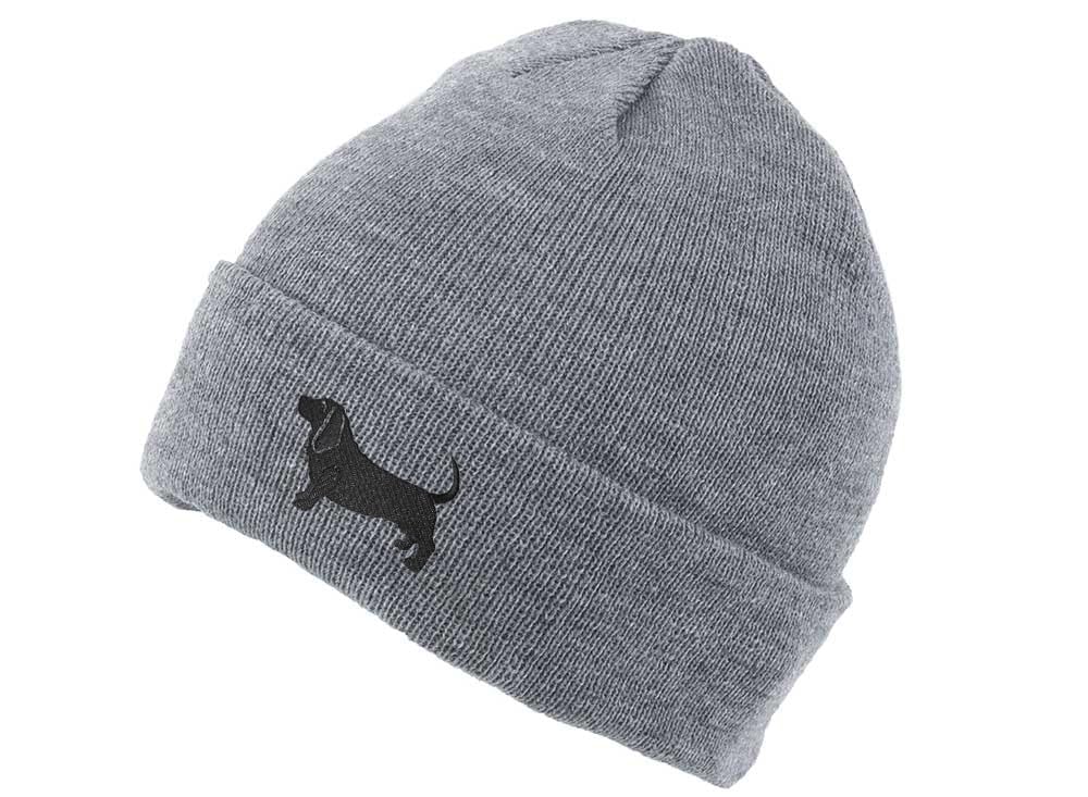 The House Of Dog: Basset Hound Owner Gift. Classic Cuffed Unisex Beanie Ski Hat with Embroidered Design. Grey