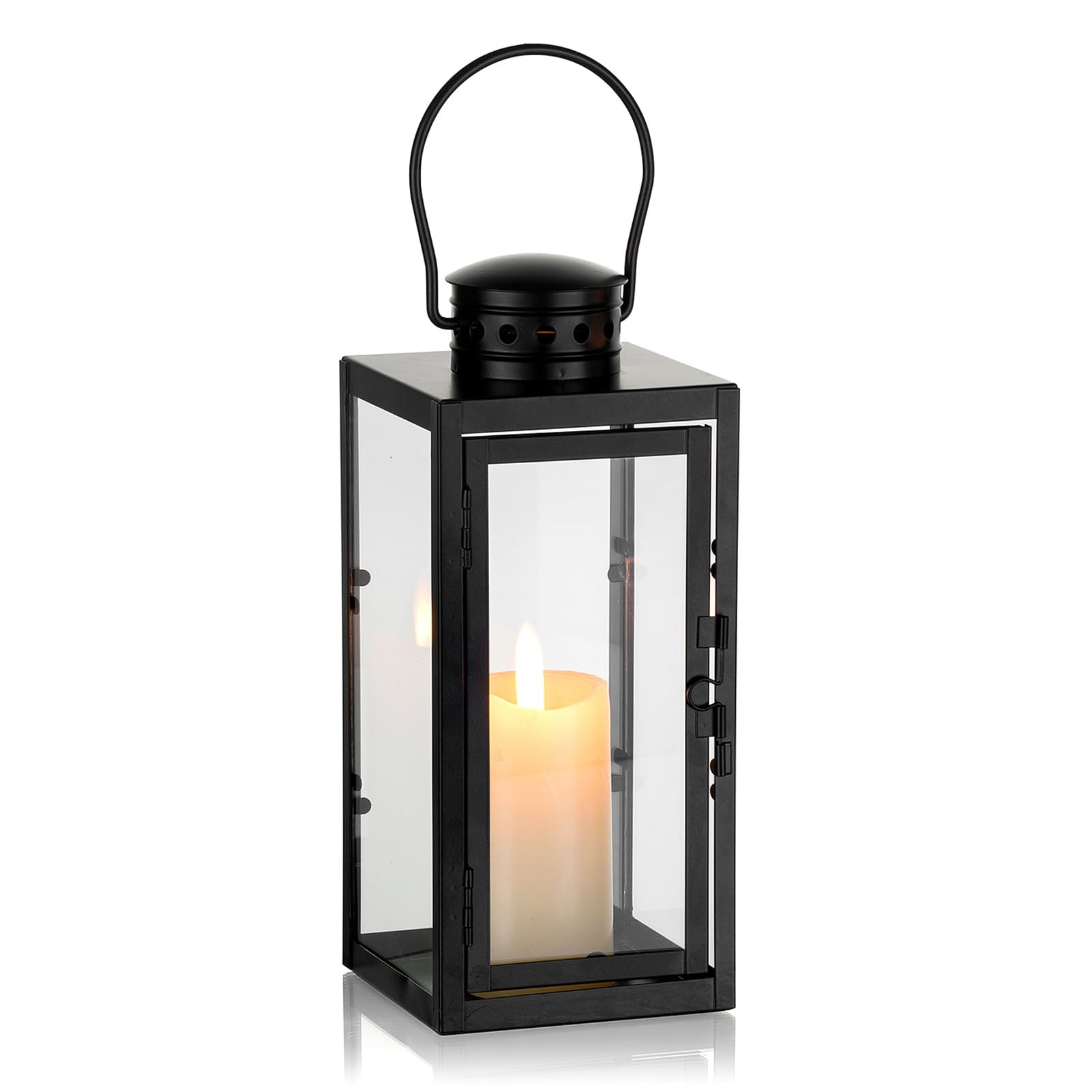 NUPTIO Linterna de Vela Al Aire Libre Negro: 24cm Altura Linternas Vela Jardín Interior Colgante Decorativo Monumento Metal Vidrio Al Aire Libre La Sala Estar Navidad Halloween Boda Centros Mesa