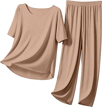Pijamas Women Set 2 Piece, Womens Lounge Sets Short Sleeve With Pockets