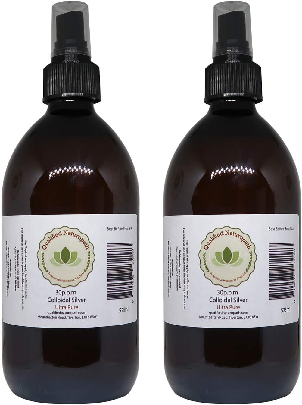 Colloidal Silver Spray 30ppm – Twin Pack 525ml x2 - in Glass Bottles with Atomiser Top