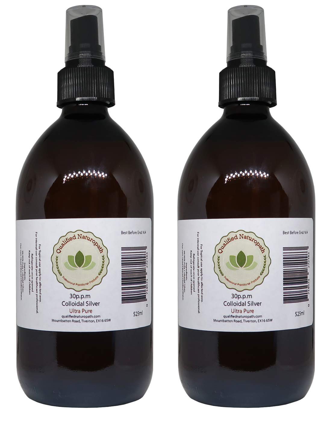 Colloidal Silver Spray 30ppm – Twin Pack 525ml x2 - in Glass Bottles with Atomiser Top