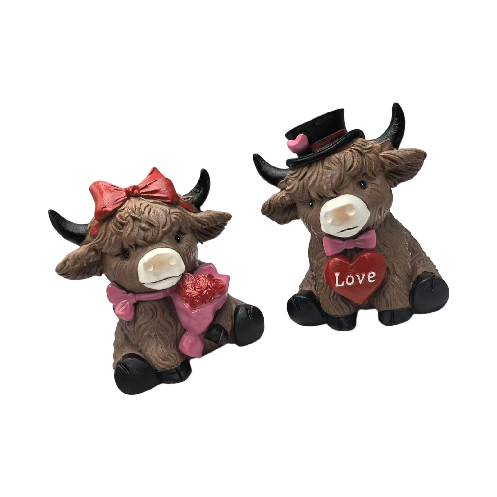 Piceioep Resin High Cow Gnomes Miniature Statue with Heart Rose Desktop Calf Gnomes Figurine for Wedding Decors Ornament Creative Gift