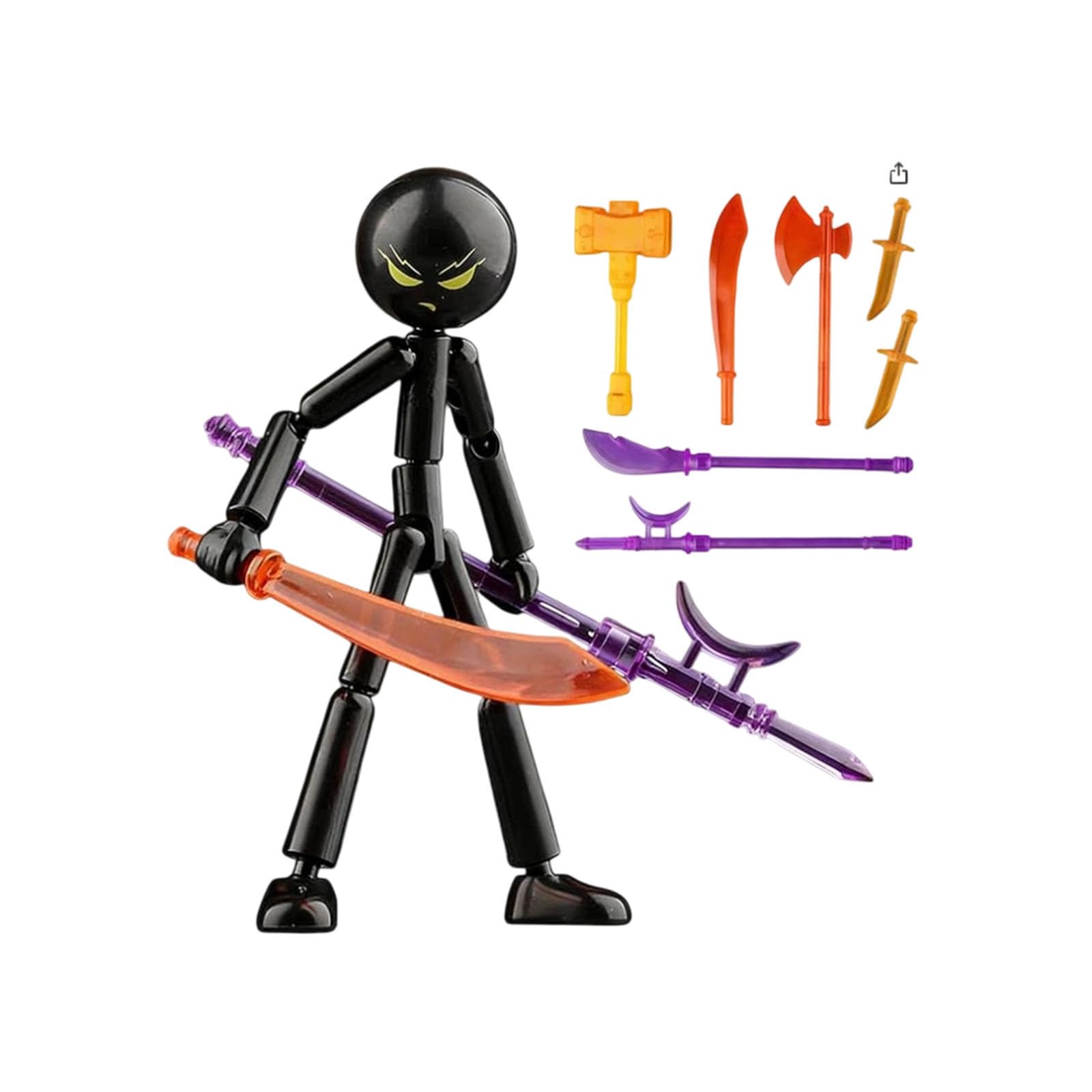 Action Figure, Collectable Model Action Figure, Assembleable Stickmans Toys Stop Motion Figures Set with 7 Weapons, Movable Stick Mans Figures Hand Puppets Detachable (Black)