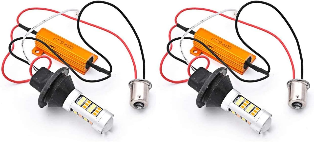 KATUR BAU15S 7507 PY21W 1056 5009 White/Amber Switchback LED Turn Signal Light Canbus Error Free 2835 42SMD 800Lumens 12V LED with 50W 6ohm Load Resistors (Pack of 2)