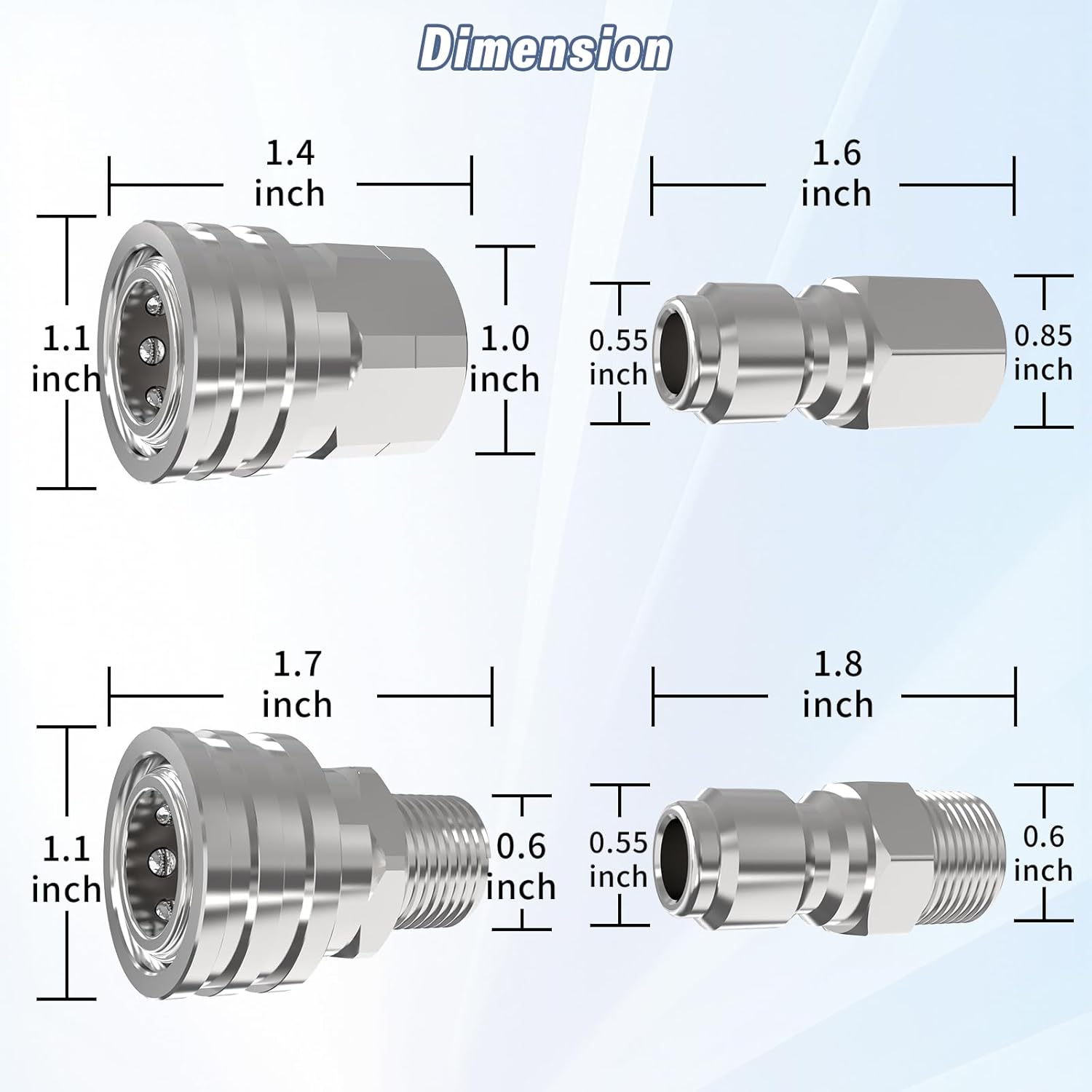 Pressure Washer Quick Connect Kit, 3/8 Male Female Quick Disconnect Kit for Power Washer, 3/8 Inch Hose Fittings Adapter Set, Stainless Steel, 8 Pcs