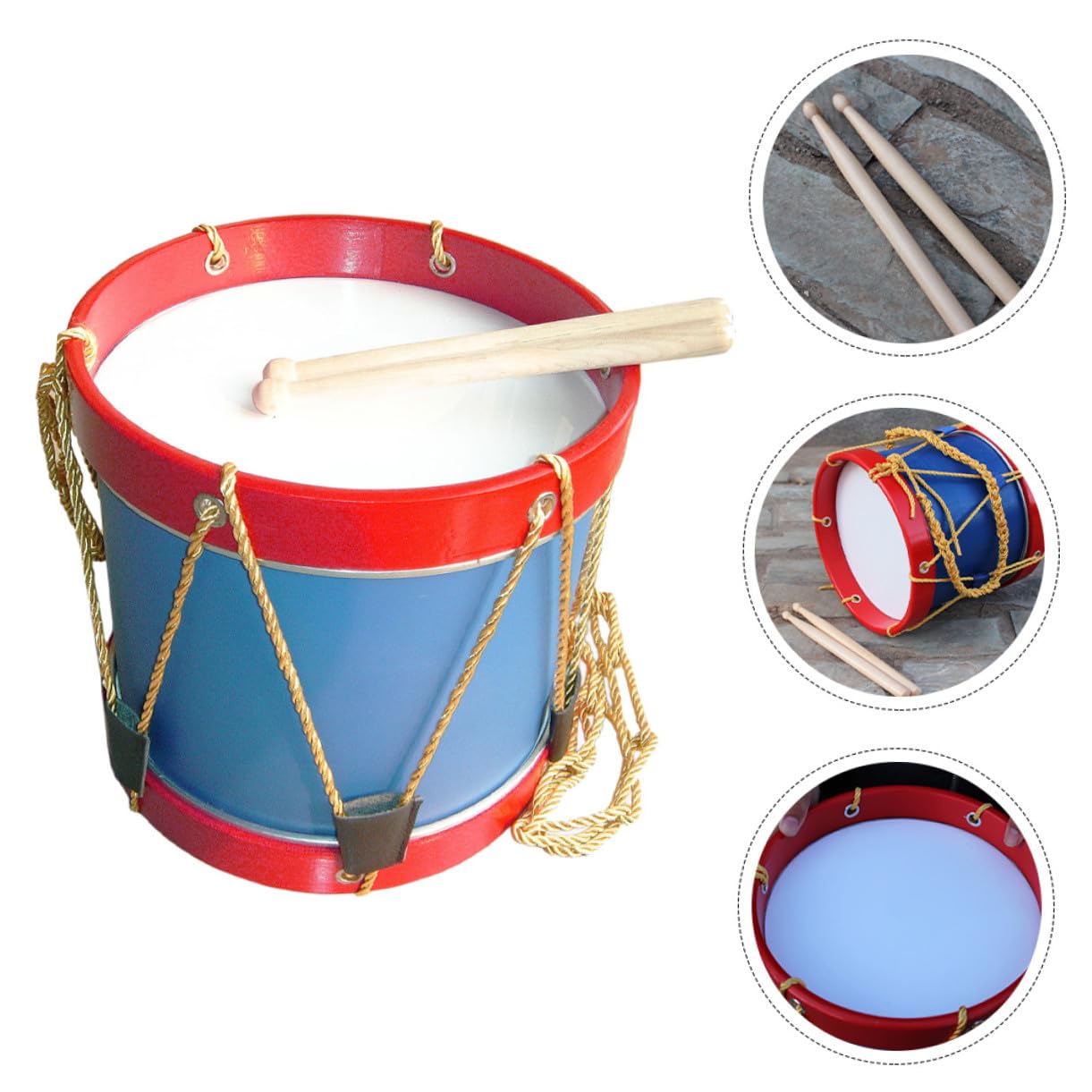 Mikikit Caja de Percusión Infantil con Baquetas, Tamborcito Pequeño de Piel, Instrumento Musical Educativo y Portátil para Desarrollo Rítmico y Aprendizaje Musical, Juguete Seguro