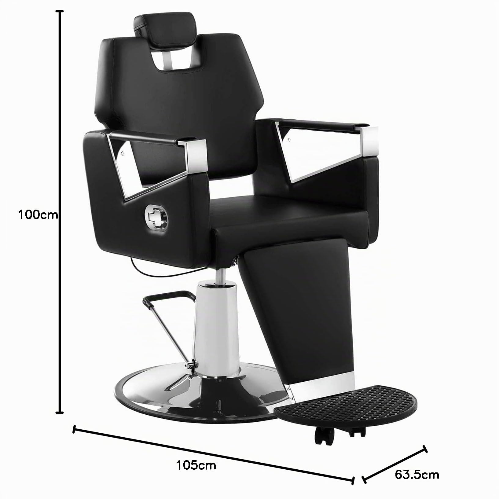 Physa Friseurstuhl Turin Black pneumatisch höhenverstellbar (57 – 64 cm) Sitzhöhe, 500 x 490 mm Sitzfläche, ECO-Leder, Stahlgestell,360° drehbar, Fußstütze Schwarz Friseursessel Friseureinrichtung