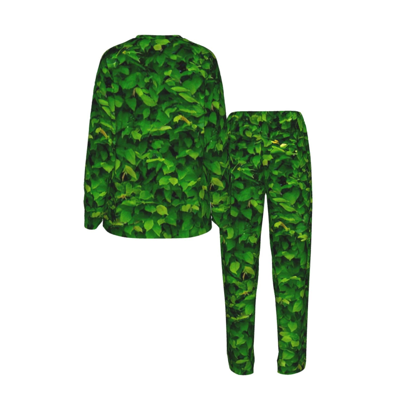 Foglie verdi stampa da parete da donna a maniche lunghe set pigiama coordinato elastico in vita perfetta vacanza mamma per regalo