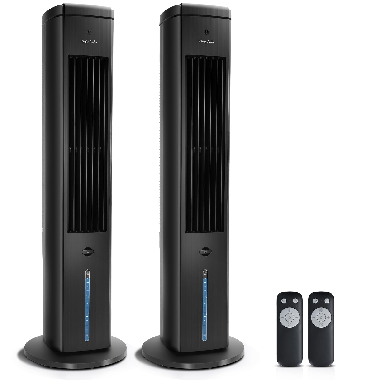 Taylor Swoden Raffreddatore d'Aria 5 in 1 con Tecnologia ION e Diffusore di Aromi, Raffrescatore Evaporativo Silenzioso 5L, Oscillazione 75°, 3 Velocità/Modalità, Timer 7h, Telecomando, Nero, 2 pezzi
