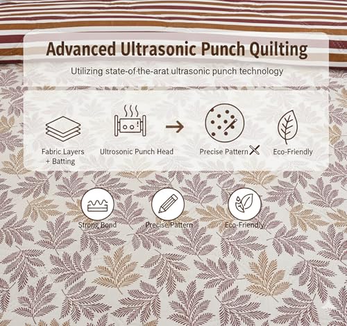 Image of IVAZA Luxury Ultrasonic Punch AC Comforter Blanket - Quilted Microfiber Floral Pattern, Lightweight Breathable All‑Season Blanket for Bedroom, Travel (Singled Bed,228x152 CM) Brown White