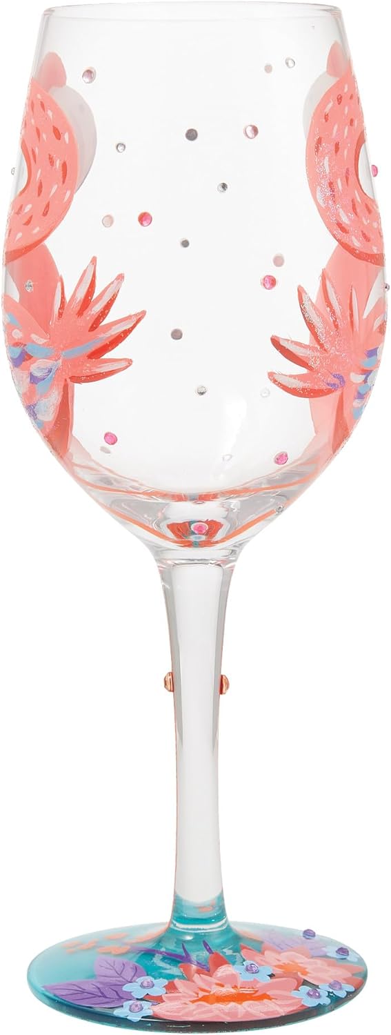 Enesco Lolita Designs Fabulous Flamingos Hand-Painted Artisan Wine Glass, 15 Ounce, Multicolor - Image 5