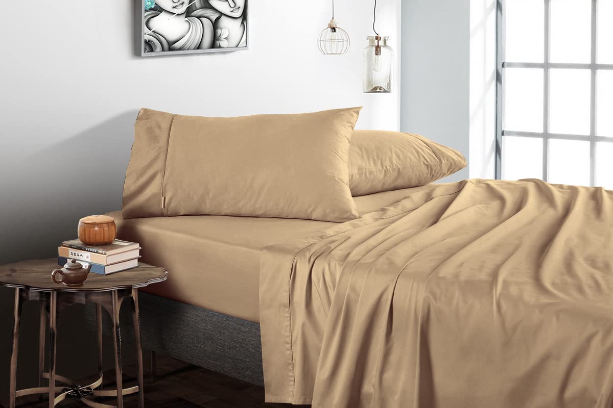 - 600 Thread Count Egyptian Cotton Flat Sheet with Pillow Cover, Fine Weave, Smooth & Ultra Soft- 1 Flat Sheet, 1 Pillowcase (Single, Taupe)