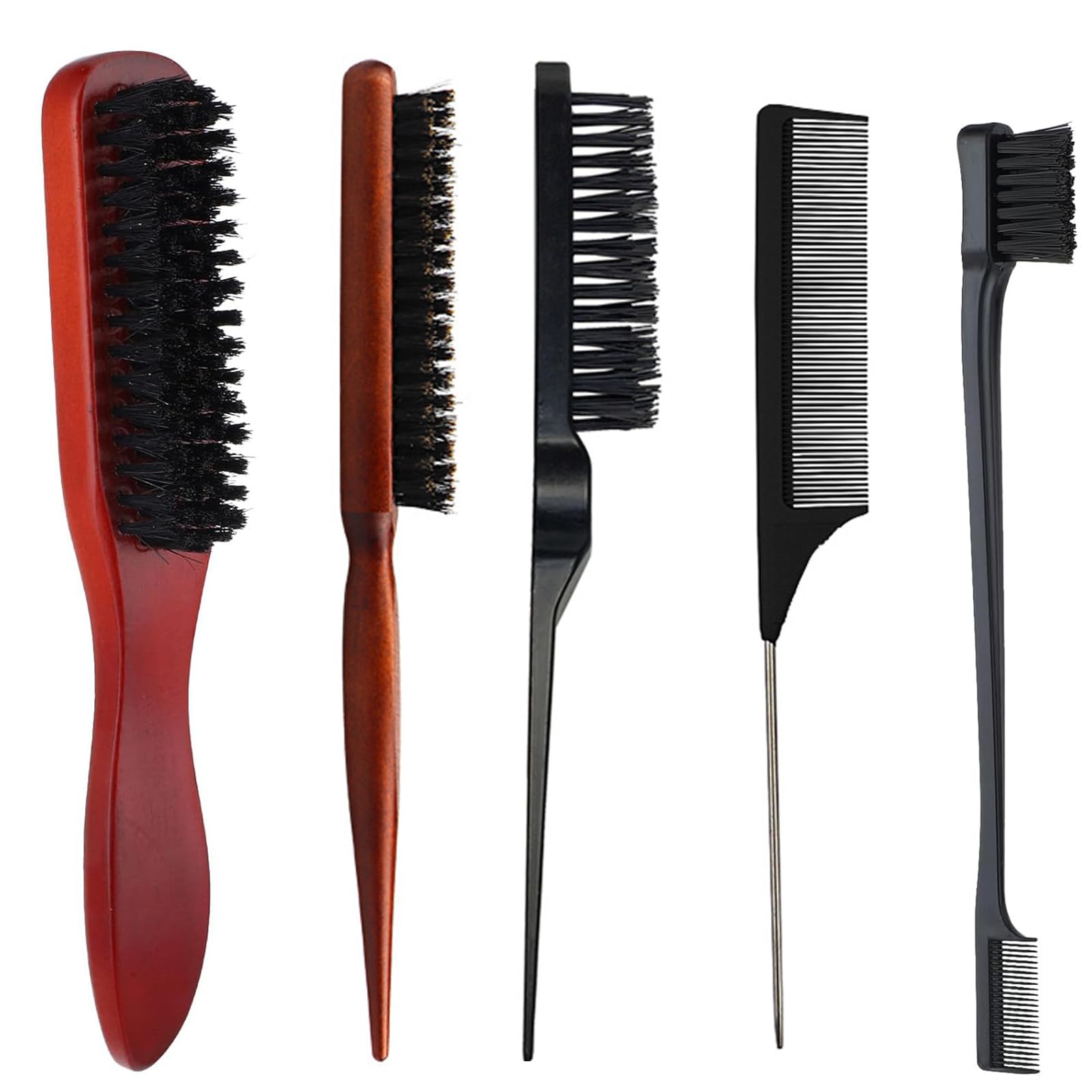 5 Pcs Slick Back Teasing Brush for Damaged Hair Soft Beard & Slick Back Hair Smoothing, Men's Beard Comb, Black